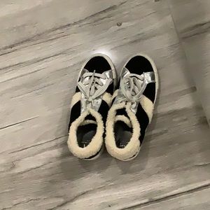 Brand new Marc Fisher black and silver sneakers with fur detailing women’s 6.5